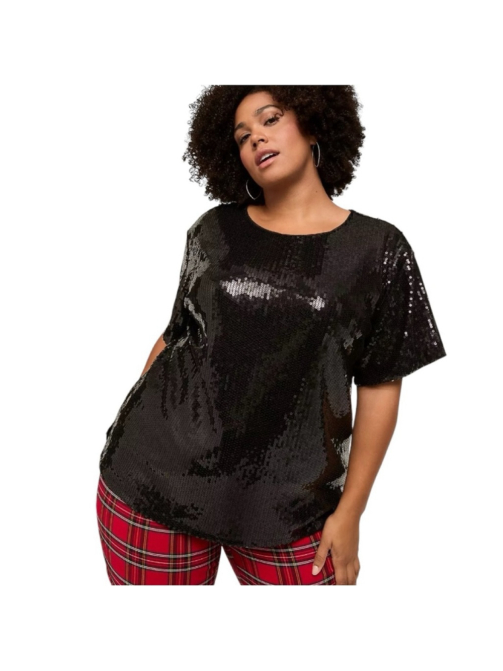 Lane Bryant short sleeve black sequin tee women size 12 new sparkle shiny NWT